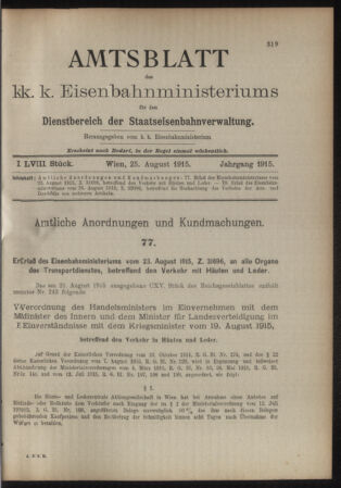 Verordnungs- und Anzeige-Blatt der k.k. General-Direction der österr. Staatsbahnen