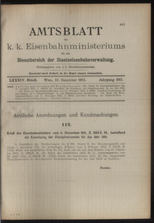 Verordnungs- und Anzeige-Blatt der k.k. General-Direction der österr. Staatsbahnen 19151218 Seite: 1