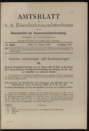 Verordnungs- und Anzeige-Blatt der k.k. General-Direction der österr. Staatsbahnen 19160214 Seite: 1