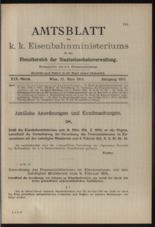 Verordnungs- und Anzeige-Blatt der k.k. General-Direction der österr. Staatsbahnen 19160321 Seite: 1