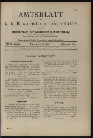 Verordnungs- und Anzeige-Blatt der k.k. General-Direction der österr. Staatsbahnen 19160408 Seite: 1