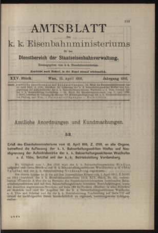 Verordnungs- und Anzeige-Blatt der k.k. General-Direction der österr. Staatsbahnen 19160415 Seite: 1