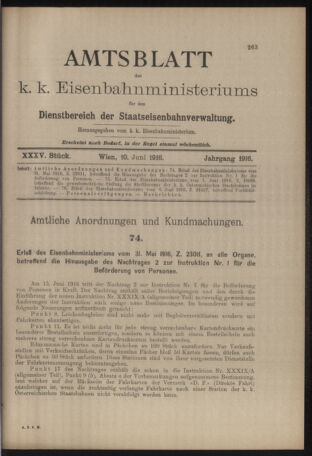 Verordnungs- und Anzeige-Blatt der k.k. General-Direction der österr. Staatsbahnen 19160610 Seite: 1