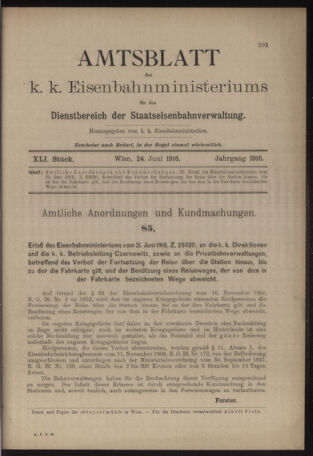 Verordnungs- und Anzeige-Blatt der k.k. General-Direction der österr. Staatsbahnen 19160624 Seite: 5