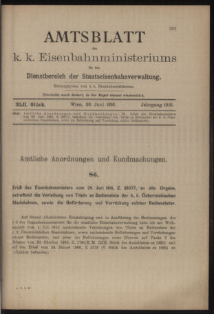 Verordnungs- und Anzeige-Blatt der k.k. General-Direction der österr. Staatsbahnen 19160630 Seite: 1