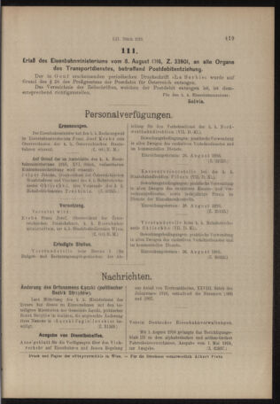 Verordnungs- und Anzeige-Blatt der k.k. General-Direction der österr. Staatsbahnen 19160805 Seite: 29