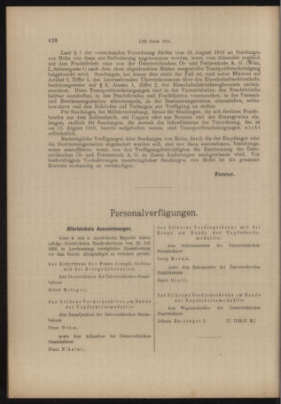 Verordnungs- und Anzeige-Blatt der k.k. General-Direction der österr. Staatsbahnen 19160819 Seite: 8