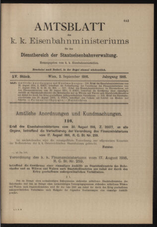 Verordnungs- und Anzeige-Blatt der k.k. General-Direction der österr. Staatsbahnen 19160902 Seite: 1