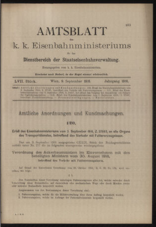 Verordnungs- und Anzeige-Blatt der k.k. General-Direction der österr. Staatsbahnen 19160909 Seite: 1