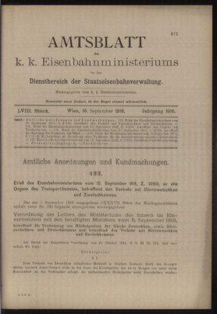 Verordnungs- und Anzeige-Blatt der k.k. General-Direction der österr. Staatsbahnen 19160916 Seite: 1