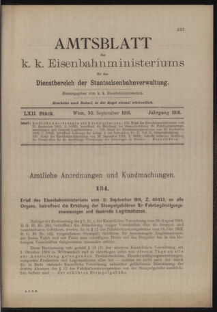 Verordnungs- und Anzeige-Blatt der k.k. General-Direction der österr. Staatsbahnen 19160930 Seite: 1