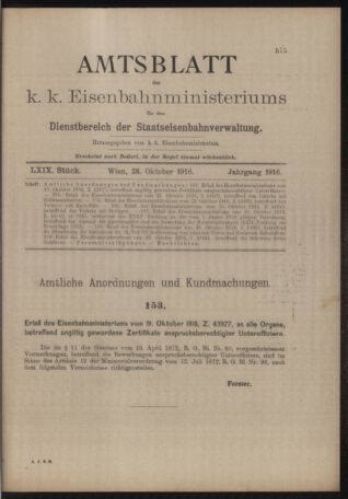 Verordnungs- und Anzeige-Blatt der k.k. General-Direction der österr. Staatsbahnen 19161028 Seite: 1