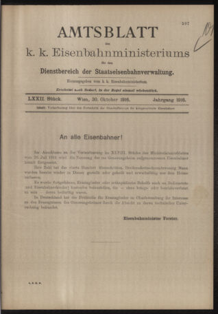 Verordnungs- und Anzeige-Blatt der k.k. General-Direction der österr. Staatsbahnen 19161030 Seite: 5