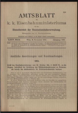 Verordnungs- und Anzeige-Blatt der k.k. General-Direction der österr. Staatsbahnen 19161104 Seite: 1