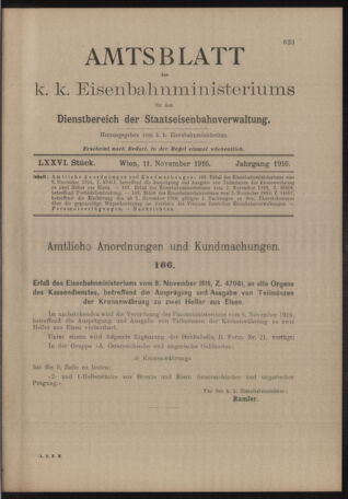 Verordnungs- und Anzeige-Blatt der k.k. General-Direction der österr. Staatsbahnen 19161111 Seite: 1