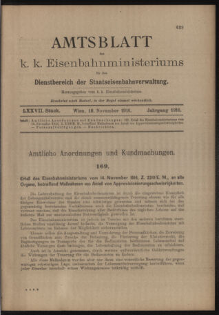 Verordnungs- und Anzeige-Blatt der k.k. General-Direction der österr. Staatsbahnen 19161118 Seite: 1