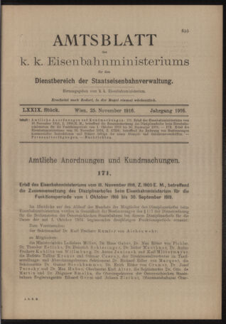 Verordnungs- und Anzeige-Blatt der k.k. General-Direction der österr. Staatsbahnen 19161125 Seite: 1