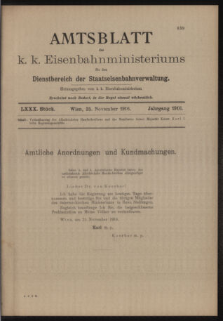 Verordnungs- und Anzeige-Blatt der k.k. General-Direction der österr. Staatsbahnen 19161125 Seite: 5