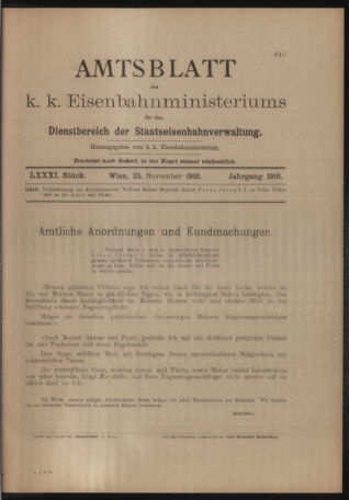 Verordnungs- und Anzeige-Blatt der k.k. General-Direction der österr. Staatsbahnen 19161125 Seite: 9