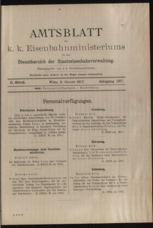 Verordnungs- und Anzeige-Blatt der k.k. General-Direction der österr. Staatsbahnen 19170105 Seite: 27