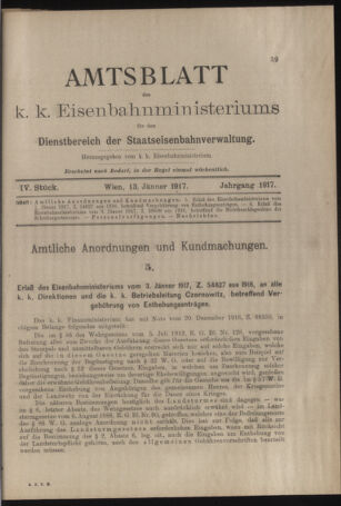 Verordnungs- und Anzeige-Blatt der k.k. General-Direction der österr. Staatsbahnen 19170113 Seite: 1