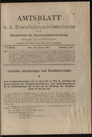 Verordnungs- und Anzeige-Blatt der k.k. General-Direction der österr. Staatsbahnen 19170120 Seite: 1