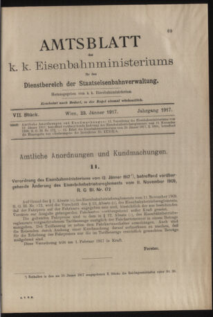 Verordnungs- und Anzeige-Blatt der k.k. General-Direction der österr. Staatsbahnen 19170123 Seite: 1