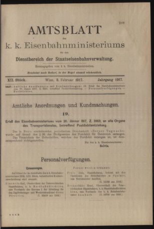 Verordnungs- und Anzeige-Blatt der k.k. General-Direction der österr. Staatsbahnen 19170203 Seite: 1