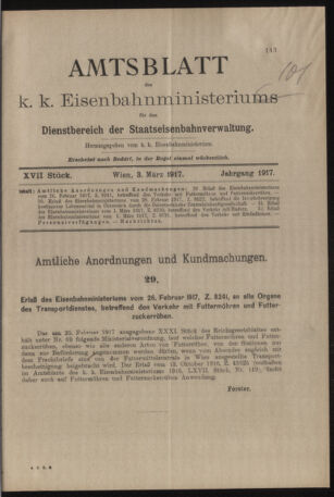 Verordnungs- und Anzeige-Blatt der k.k. General-Direction der österr. Staatsbahnen 19170303 Seite: 1