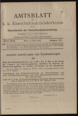 Verordnungs- und Anzeige-Blatt der k.k. General-Direction der österr. Staatsbahnen 19170310 Seite: 1