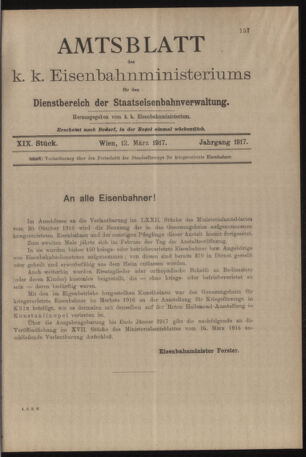 Verordnungs- und Anzeige-Blatt der k.k. General-Direction der österr. Staatsbahnen 19170312 Seite: 1