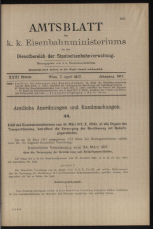 Verordnungs- und Anzeige-Blatt der k.k. General-Direction der österr. Staatsbahnen 19170407 Seite: 1