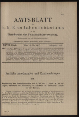 Verordnungs- und Anzeige-Blatt der k.k. General-Direction der österr. Staatsbahnen 19170512 Seite: 1