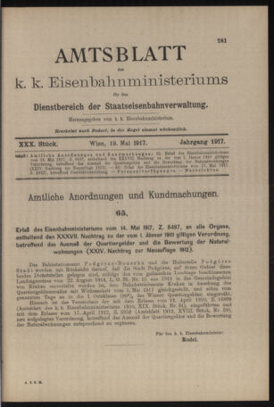 Verordnungs- und Anzeige-Blatt der k.k. General-Direction der österr. Staatsbahnen 19170519 Seite: 1