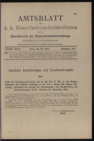 Verordnungs- und Anzeige-Blatt der k.k. General-Direction der österr. Staatsbahnen 19170526 Seite: 1