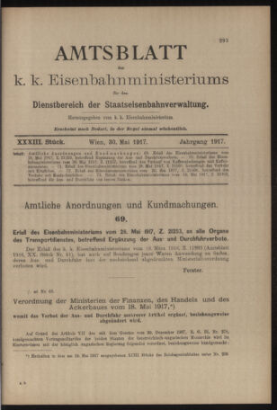 Verordnungs- und Anzeige-Blatt der k.k. General-Direction der österr. Staatsbahnen 19170530 Seite: 1