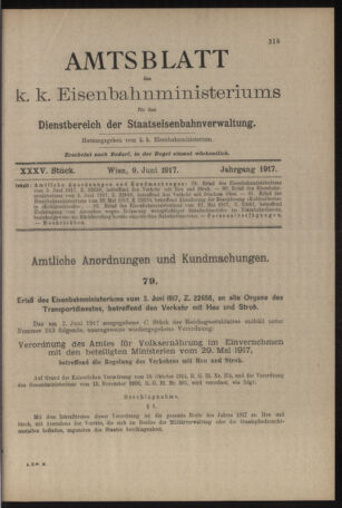 Verordnungs- und Anzeige-Blatt der k.k. General-Direction der österr. Staatsbahnen 19170609 Seite: 1