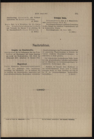 Verordnungs- und Anzeige-Blatt der k.k. General-Direction der österr. Staatsbahnen 19170609 Seite: 17