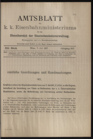 Verordnungs- und Anzeige-Blatt der k.k. General-Direction der österr. Staatsbahnen 19170707 Seite: 13