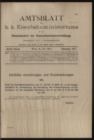 Verordnungs- und Anzeige-Blatt der k.k. General-Direction der österr. Staatsbahnen 19170721 Seite: 1