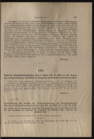 Verordnungs- und Anzeige-Blatt der k.k. General-Direction der österr. Staatsbahnen 19170804 Seite: 11