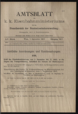 Verordnungs- und Anzeige-Blatt der k.k. General-Direction der österr. Staatsbahnen 19170907 Seite: 49