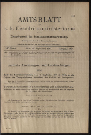 Verordnungs- und Anzeige-Blatt der k.k. General-Direction der österr. Staatsbahnen 19170915 Seite: 1