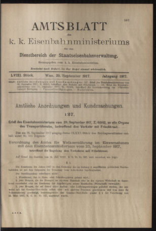 Verordnungs- und Anzeige-Blatt der k.k. General-Direction der österr. Staatsbahnen 19170929 Seite: 1