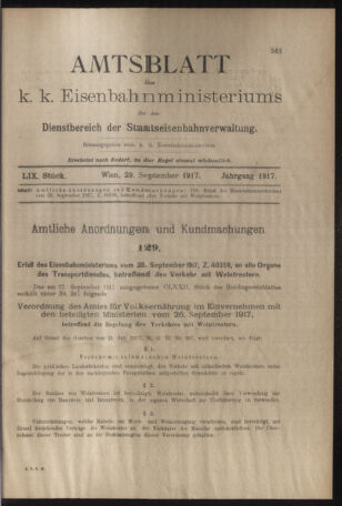 Verordnungs- und Anzeige-Blatt der k.k. General-Direction der österr. Staatsbahnen 19170929 Seite: 9