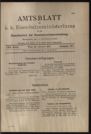 Verordnungs- und Anzeige-Blatt der k.k. General-Direction der österr. Staatsbahnen 19171022 Seite: 1