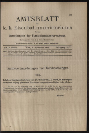 Verordnungs- und Anzeige-Blatt der k.k. General-Direction der österr. Staatsbahnen 19171103 Seite: 1