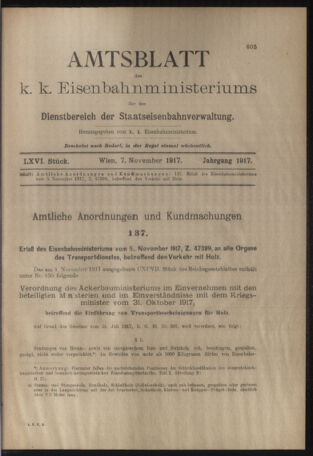 Verordnungs- und Anzeige-Blatt der k.k. General-Direction der österr. Staatsbahnen 19171107 Seite: 1