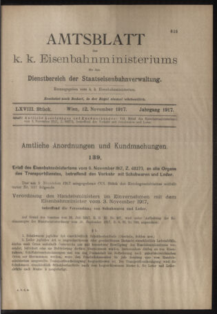 Verordnungs- und Anzeige-Blatt der k.k. General-Direction der österr. Staatsbahnen 19171112 Seite: 1