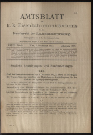 Verordnungs- und Anzeige-Blatt der k.k. General-Direction der österr. Staatsbahnen 19171207 Seite: 1